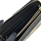 Prada Saffiano Zip Around Leather Black Wallet Gold