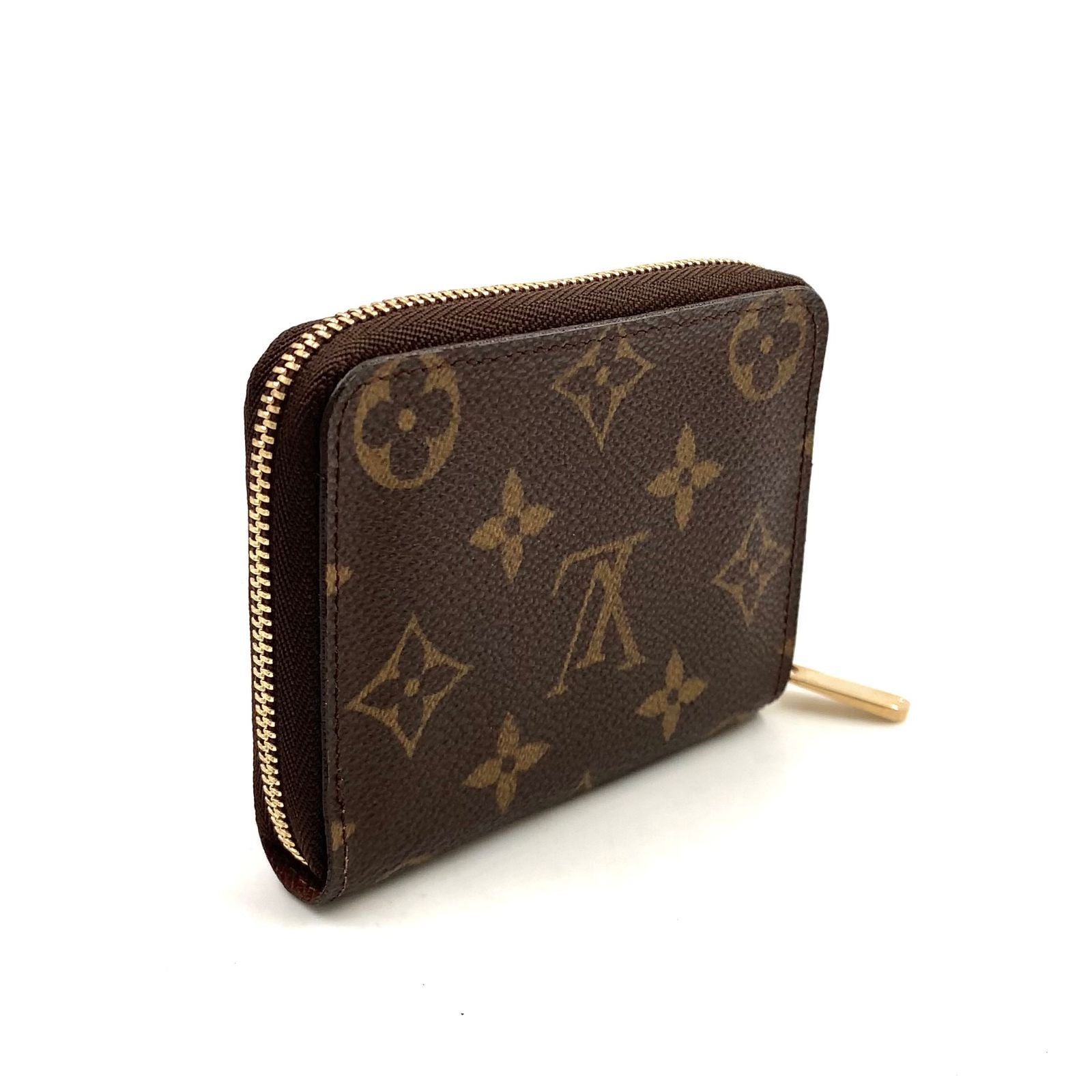 Louis Vuitton Zippy Coin Purse Monogram Leather Brown Case Gold