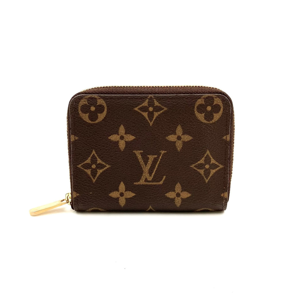 Louis Vuitton Zippy Coin Purse Monogram Leather Brown Case Gold