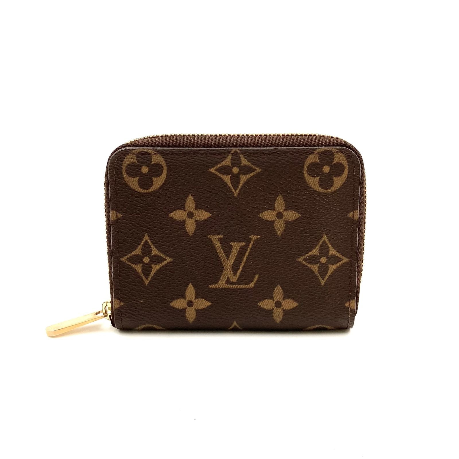 Louis Vuitton Zippy Coin Purse Monogram Leather Brown Case Gold