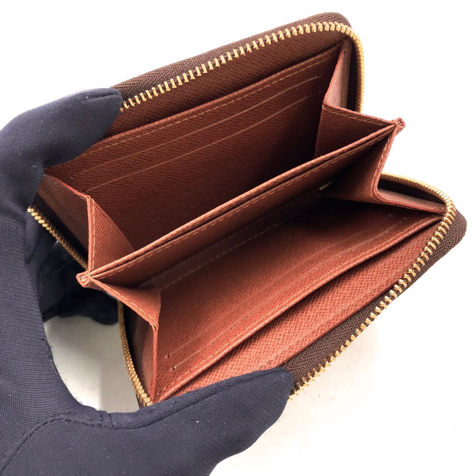 Louis Vuitton Zippy Coin Purse Monogram Leather Brown Case Gold