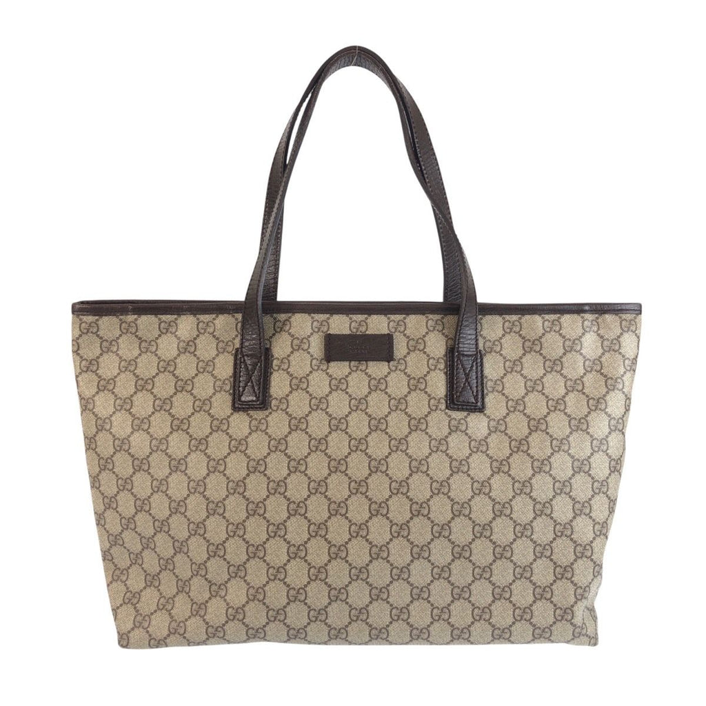 Gucci Beige Brown GG Supreme Canvas Leather Tote Shoulder Bag