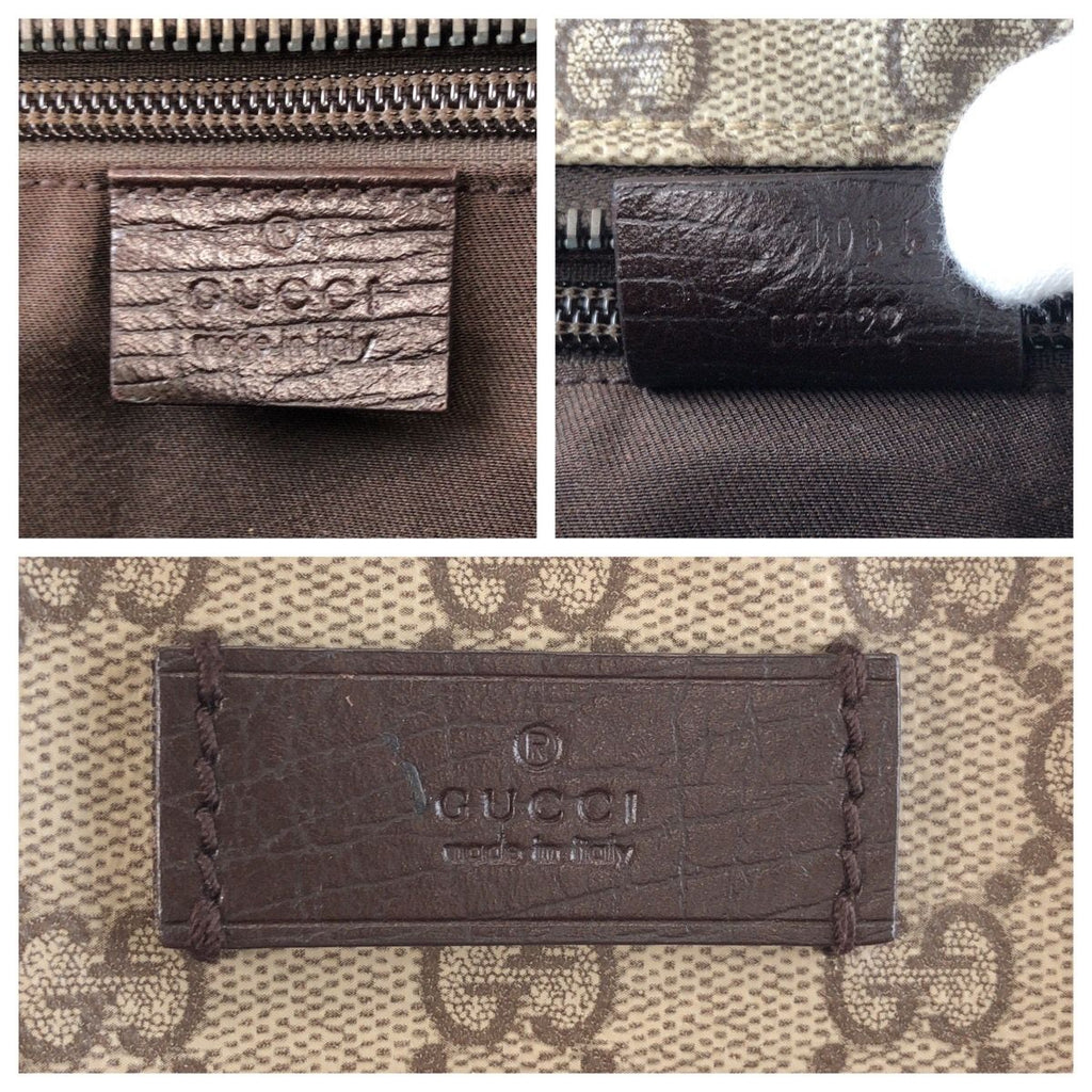 Gucci Beige Brown GG Supreme Canvas Leather Tote Shoulder Bag