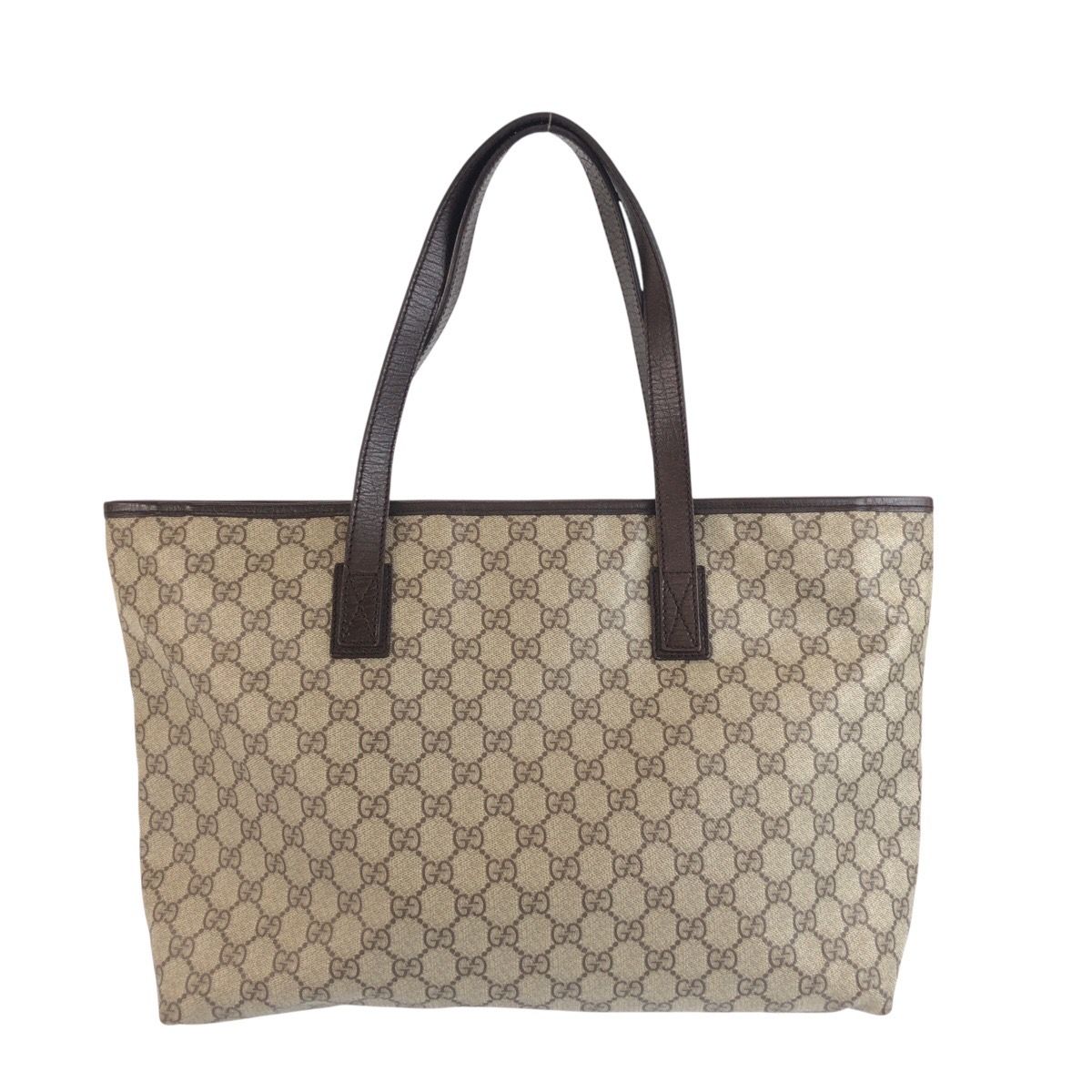 Gucci Beige Brown GG Supreme Canvas Leather Tote Shoulder Bag