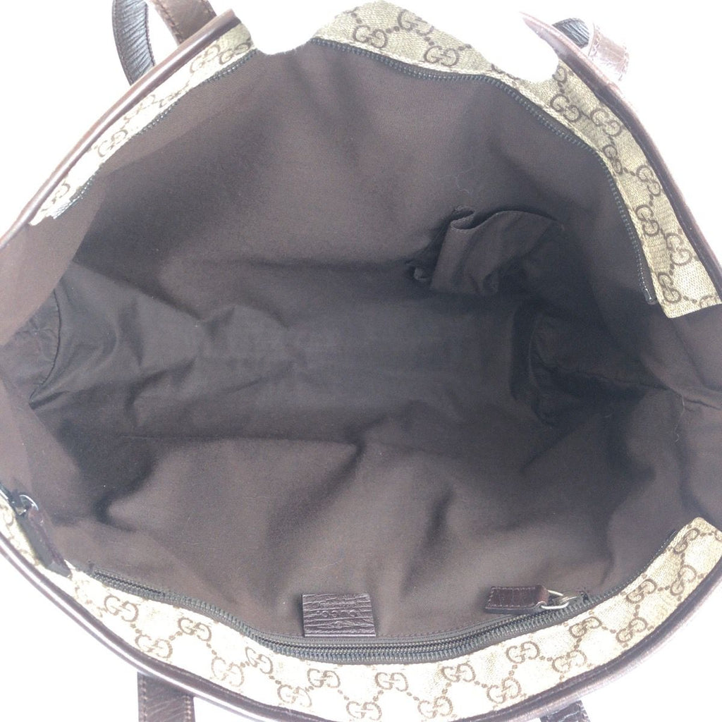 Gucci Beige Brown GG Supreme Canvas Leather Tote Shoulder Bag