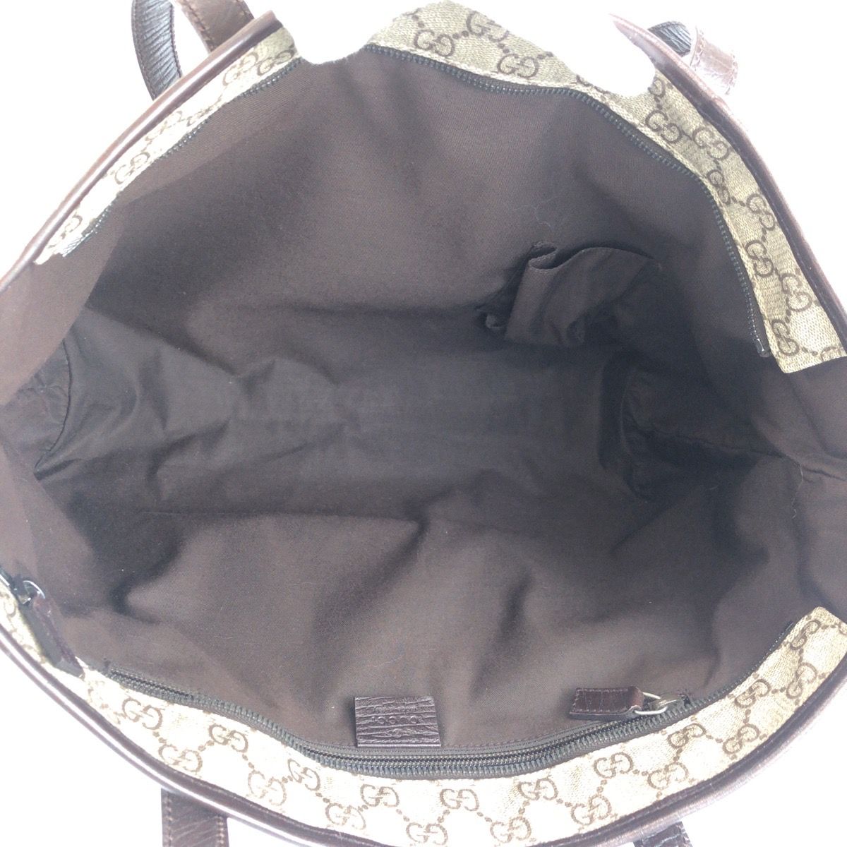 Gucci Beige Brown GG Supreme Canvas Leather Tote Shoulder Bag