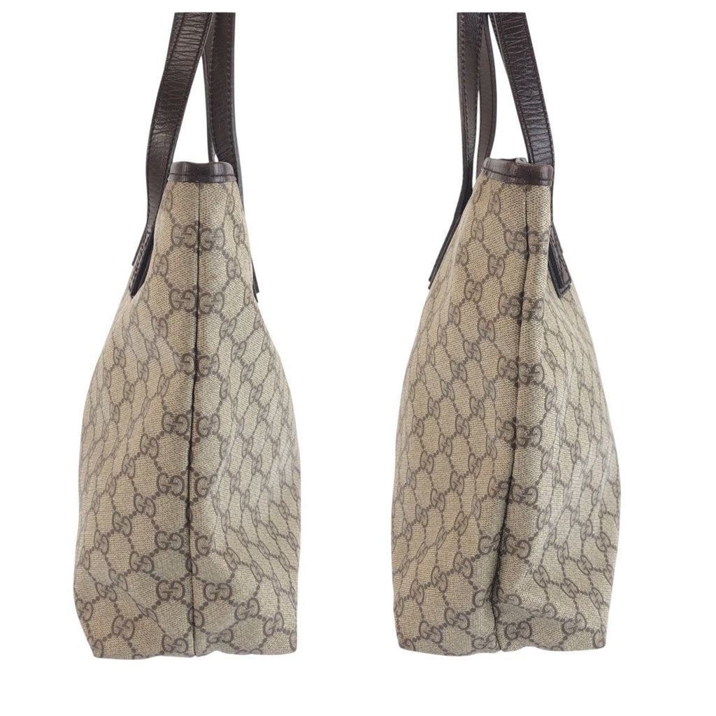 Gucci Beige Brown GG Supreme Canvas Leather Tote Shoulder Bag