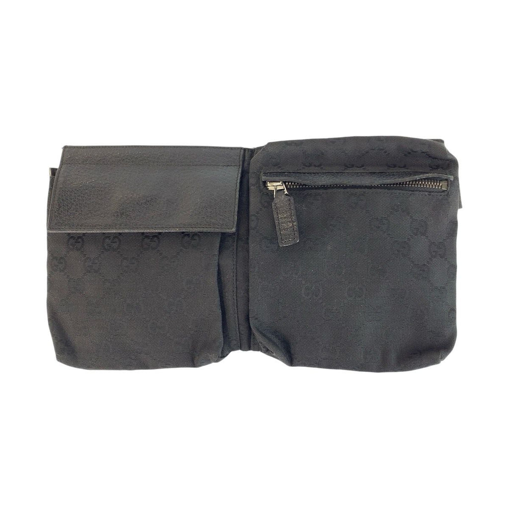 Gucci Black Silver GG Canvas Leather Belt Bag Waist Pouch