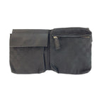 Gucci Black Silver GG Canvas Leather Belt Bag Waist Pouch