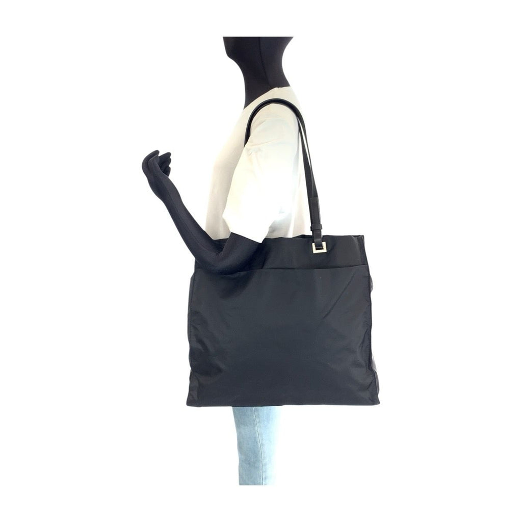 Prada Tessuto Black Silver Nylon Leather Tote Shoulder Bag