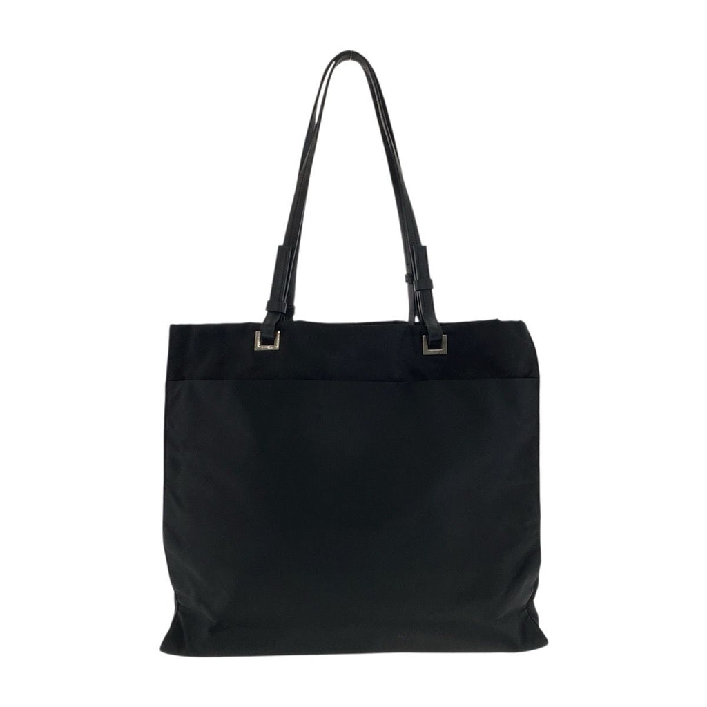 Prada Tessuto Black Silver Nylon Leather Tote Shoulder Bag