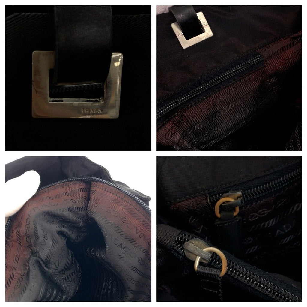 Prada Tessuto Black Silver Nylon Leather Tote Shoulder Bag