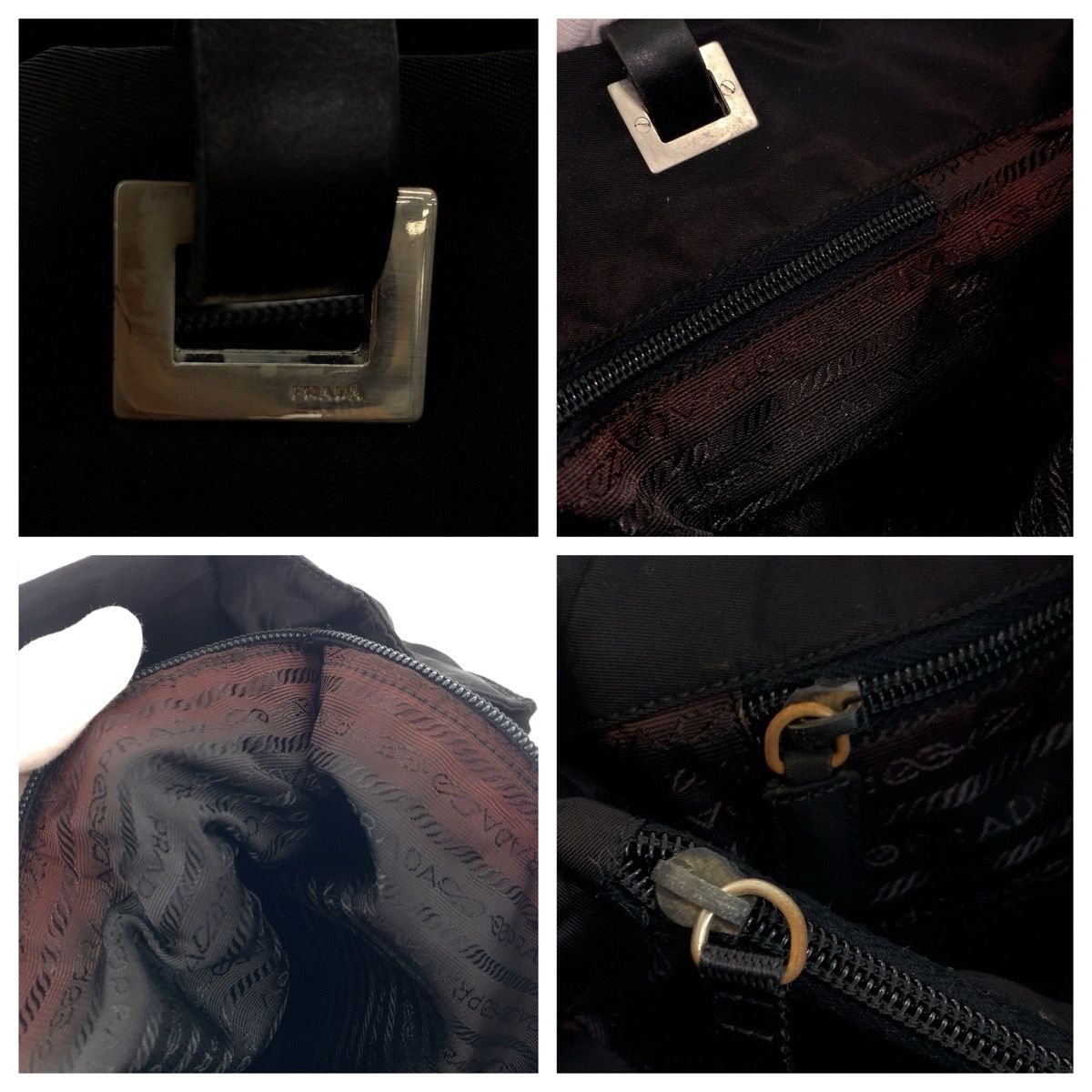 Prada Tessuto Black Silver Nylon Leather Tote Shoulder Bag