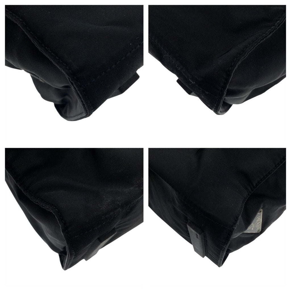 Prada Tessuto Black Silver Nylon Leather Tote Shoulder Bag