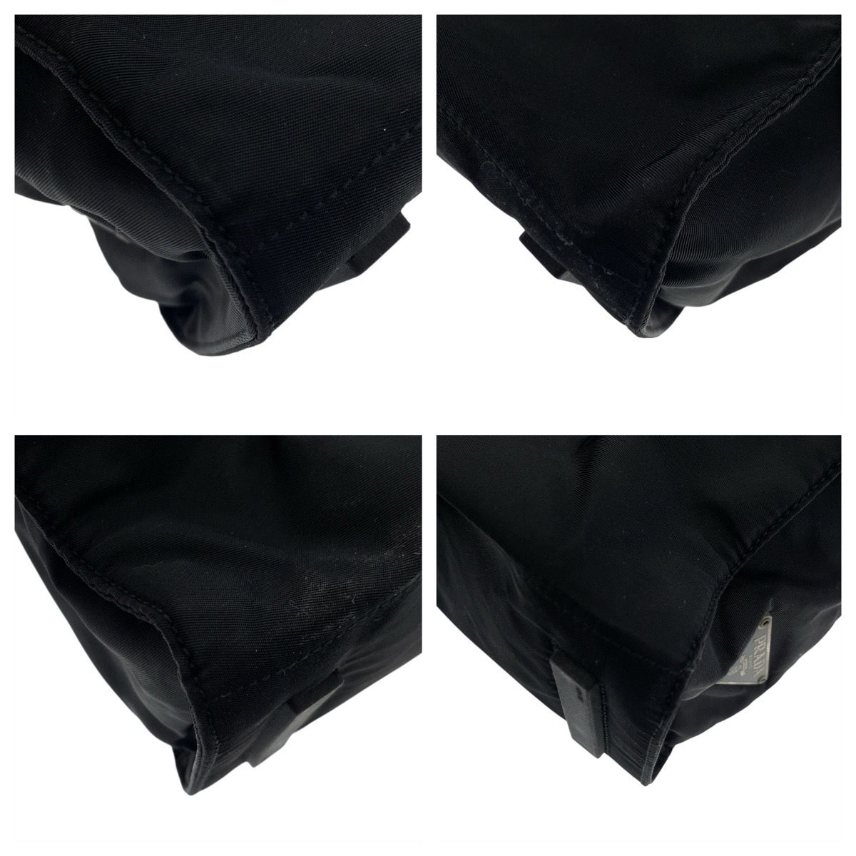 Prada Tessuto Black Silver Nylon Leather Tote Shoulder Bag