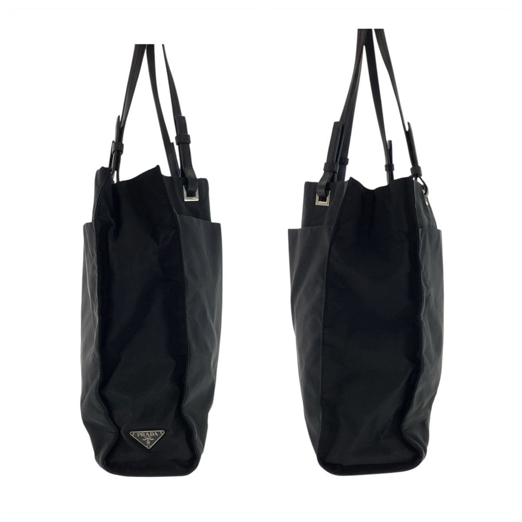 Prada Tessuto Black Silver Nylon Leather Tote Shoulder Bag