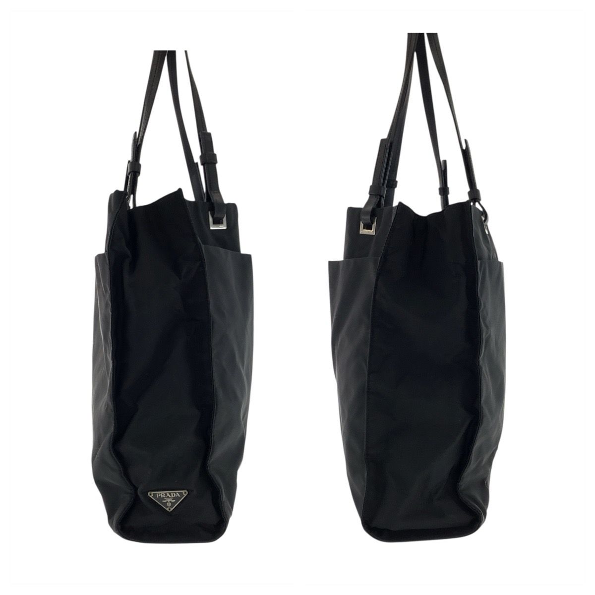 Prada Tessuto Black Silver Nylon Leather Tote Shoulder Bag