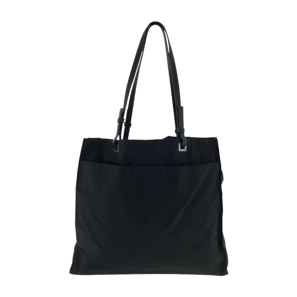 Prada Tessuto Black Silver Nylon Leather Tote Shoulder Bag