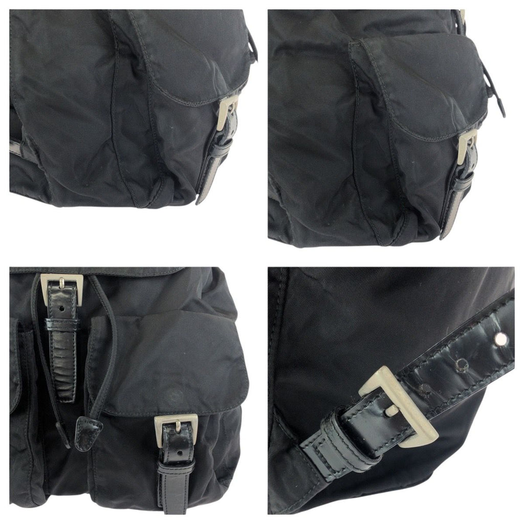 Prada Tessuto Black Silver Nylon Leather Backpack