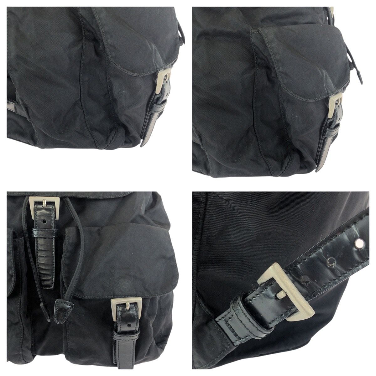 Prada Tessuto Black Silver Nylon Leather Backpack