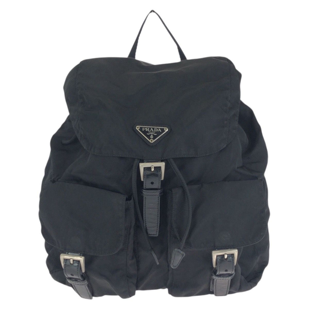 Prada Tessuto Black Silver Nylon Leather Backpack
