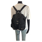 Prada Tessuto Black Silver Nylon Leather Backpack