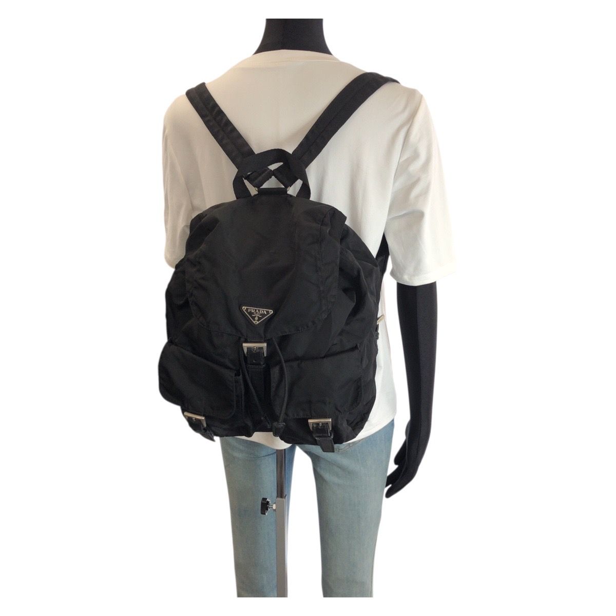 Prada Tessuto Black Silver Nylon Leather Backpack