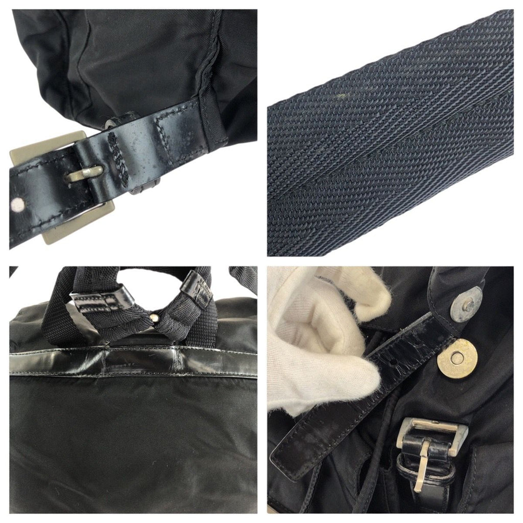 Prada Tessuto Black Silver Nylon Leather Backpack