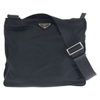 Prada Tessuto Saffiano Black Silver Nylon Leather Shoulder Bag