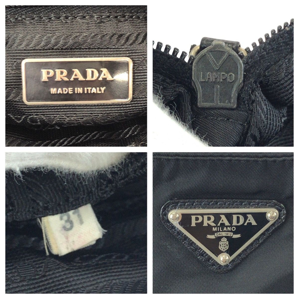 Prada Tessuto Saffiano Black Silver Nylon Leather Shoulder Bag