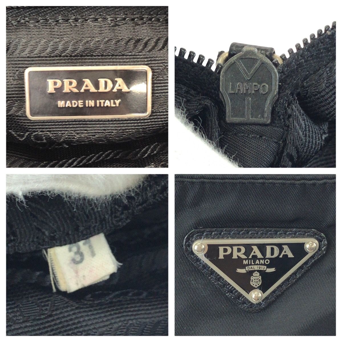 Prada Tessuto Saffiano Black Silver Nylon Leather Shoulder Bag