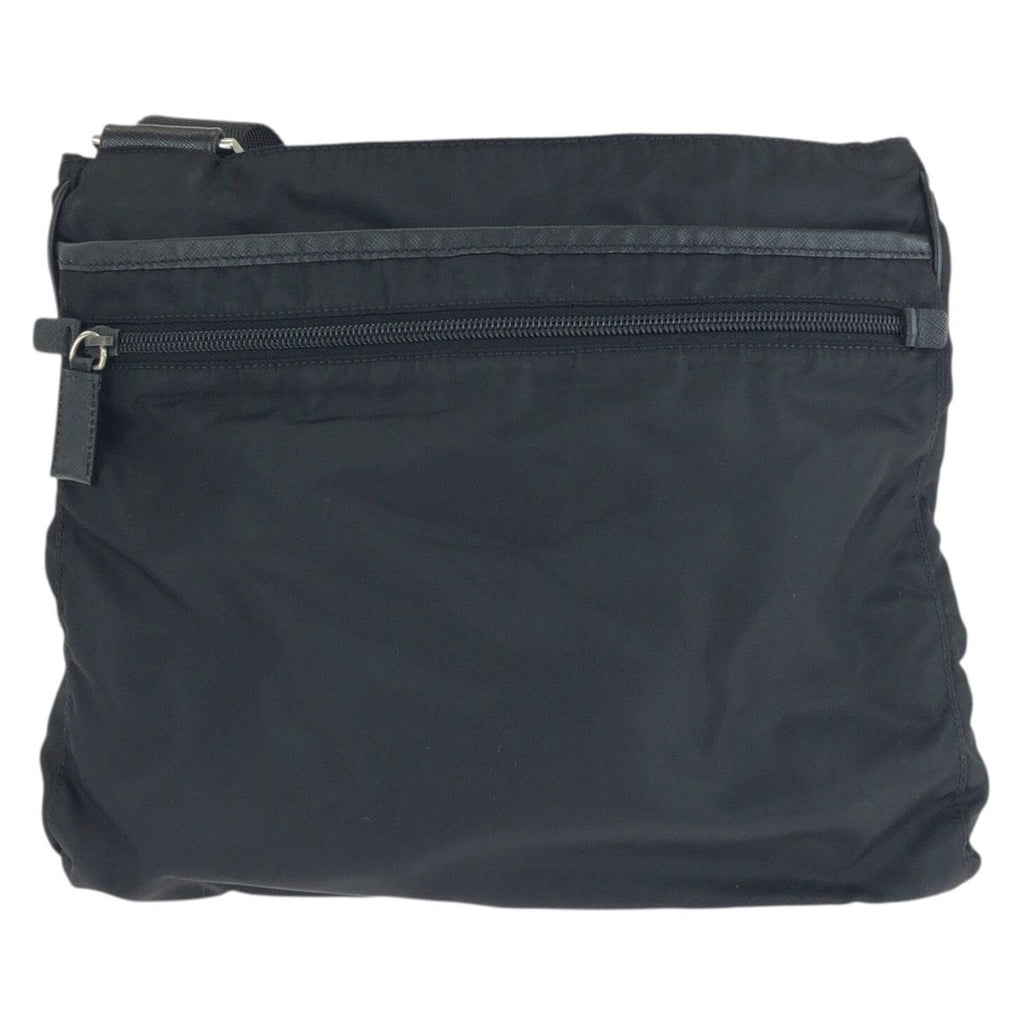 Prada Tessuto Saffiano Black Silver Nylon Leather Shoulder Bag