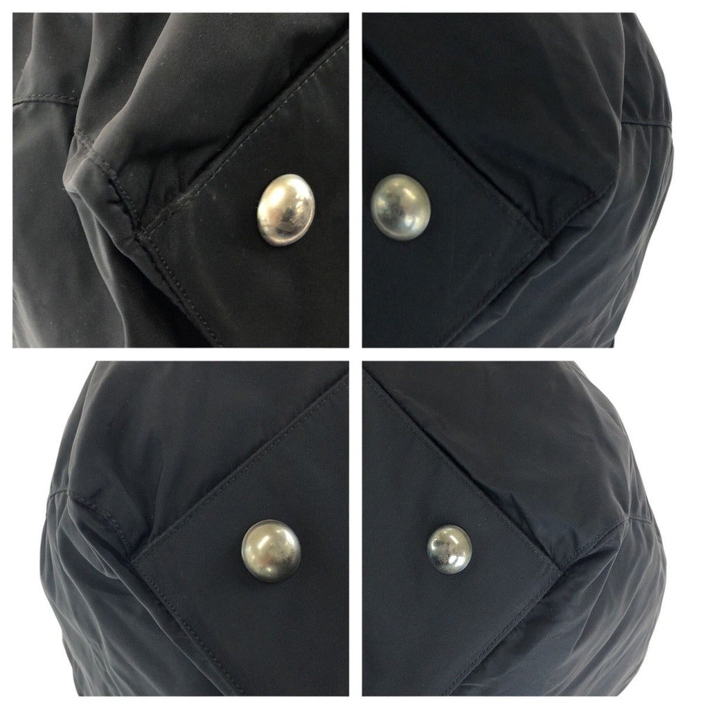Prada Tessuto Saffiano Black Silver Nylon Leather Boston Bag