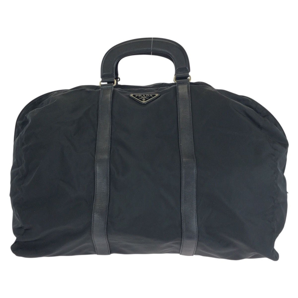 Prada Tessuto Saffiano Black Silver Nylon Leather Boston Bag