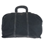 Prada Tessuto Saffiano Black Silver Nylon Leather Boston Bag