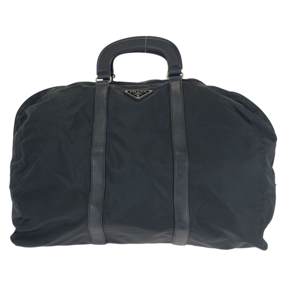Prada Tessuto Saffiano Black Silver Nylon Leather Boston Bag