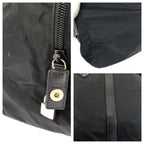 Prada Tessuto Saffiano Black Silver Nylon Leather Boston Bag