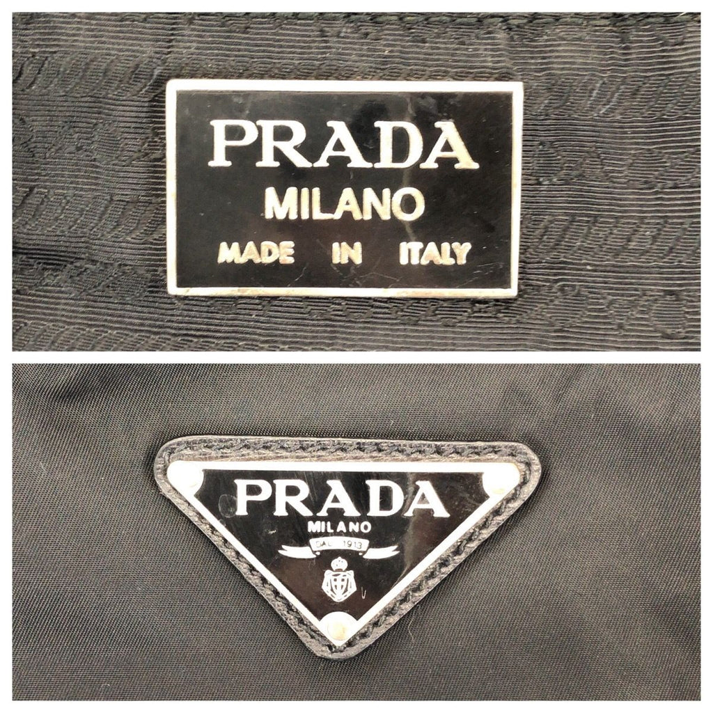 Prada Tessuto Saffiano Black Silver Nylon Leather Boston Bag