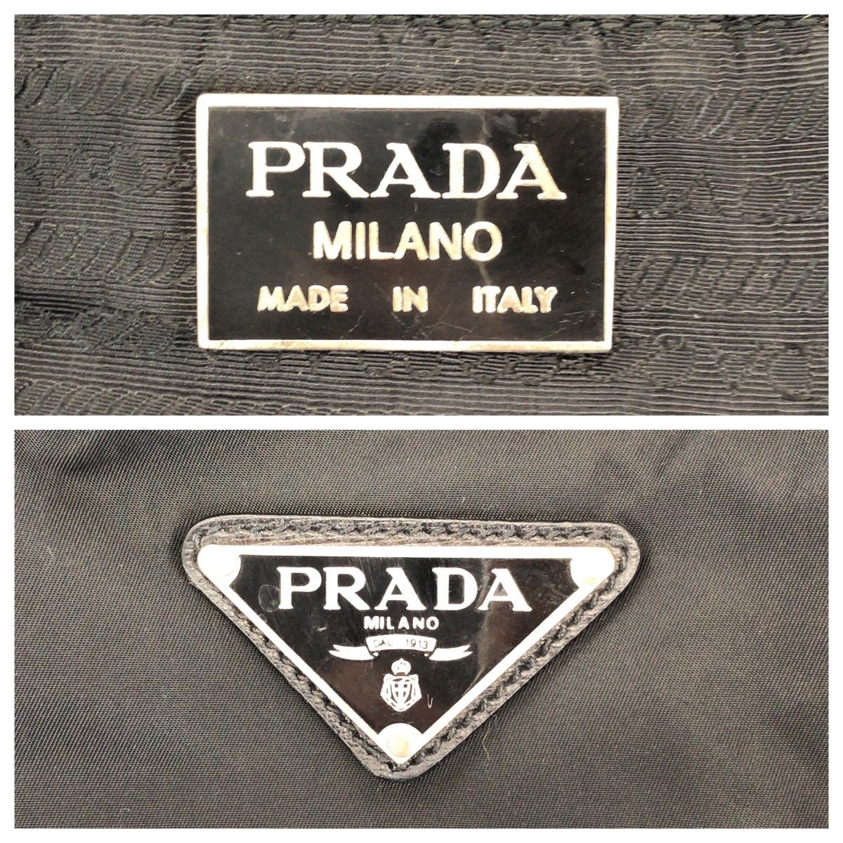 Prada Tessuto Saffiano Black Silver Nylon Leather Boston Bag