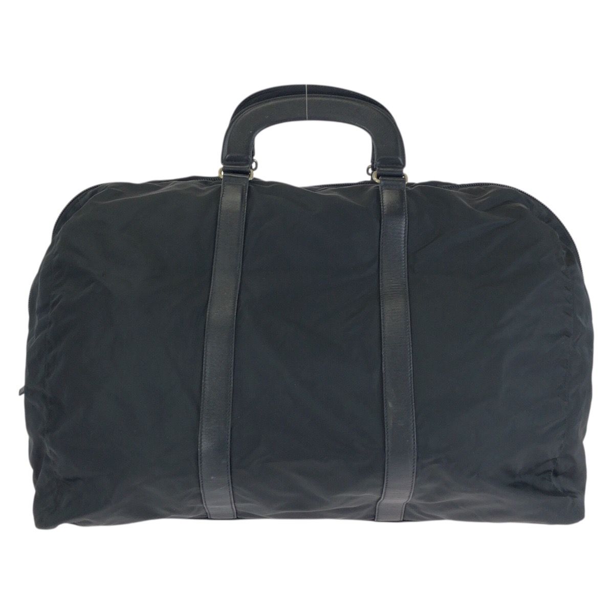 Prada Tessuto Saffiano Black Silver Nylon Leather Boston Bag
