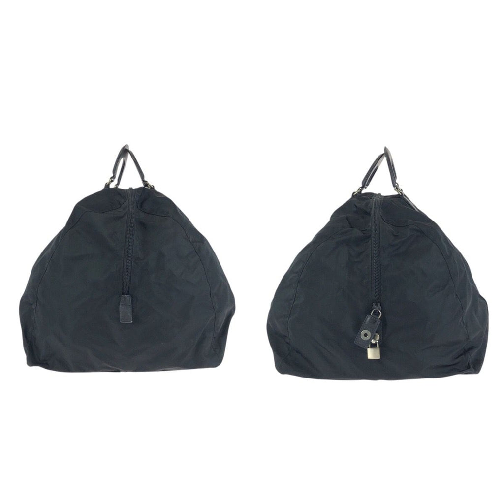 Prada Tessuto Saffiano Black Silver Nylon Leather Boston Bag