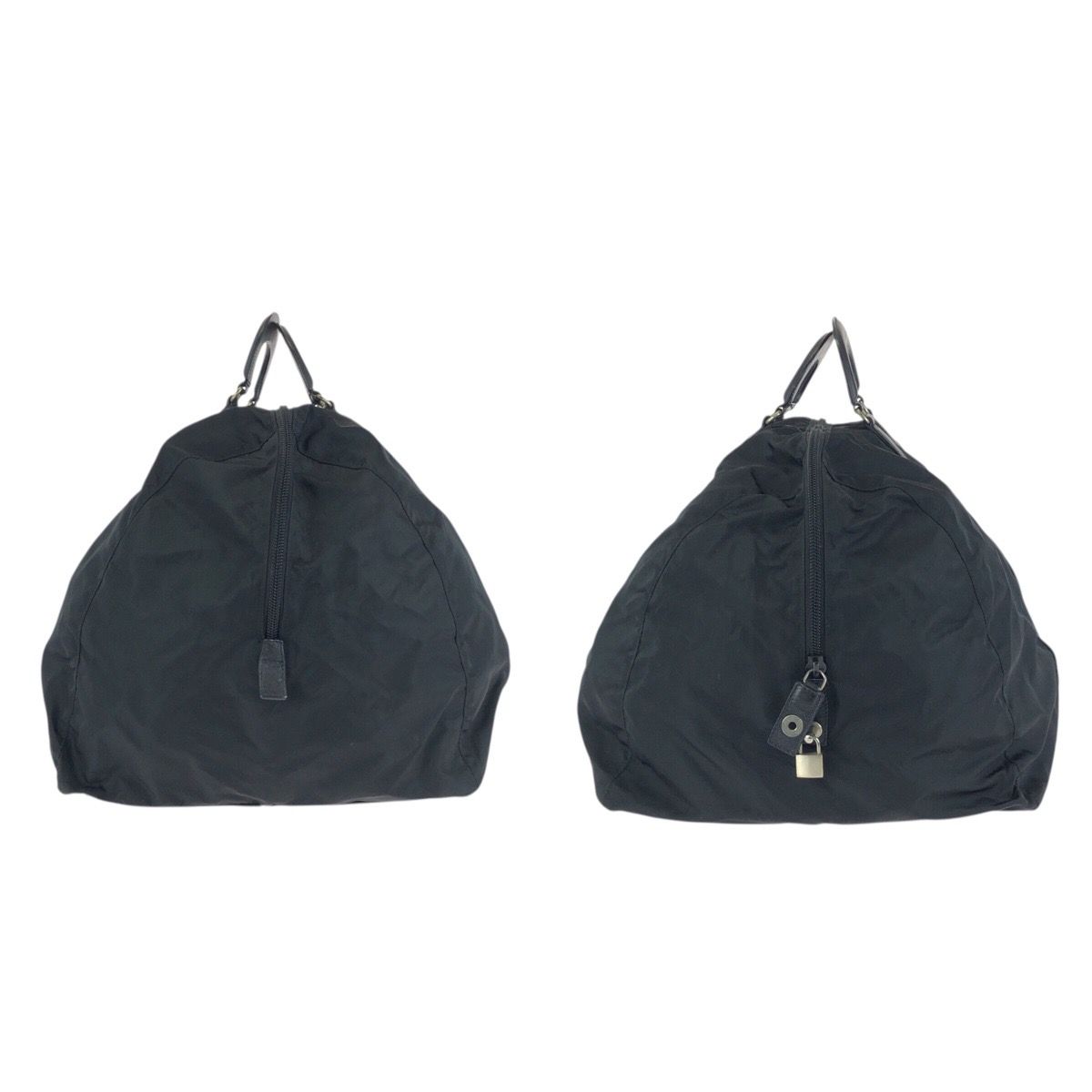 Prada Tessuto Saffiano Black Silver Nylon Leather Boston Bag