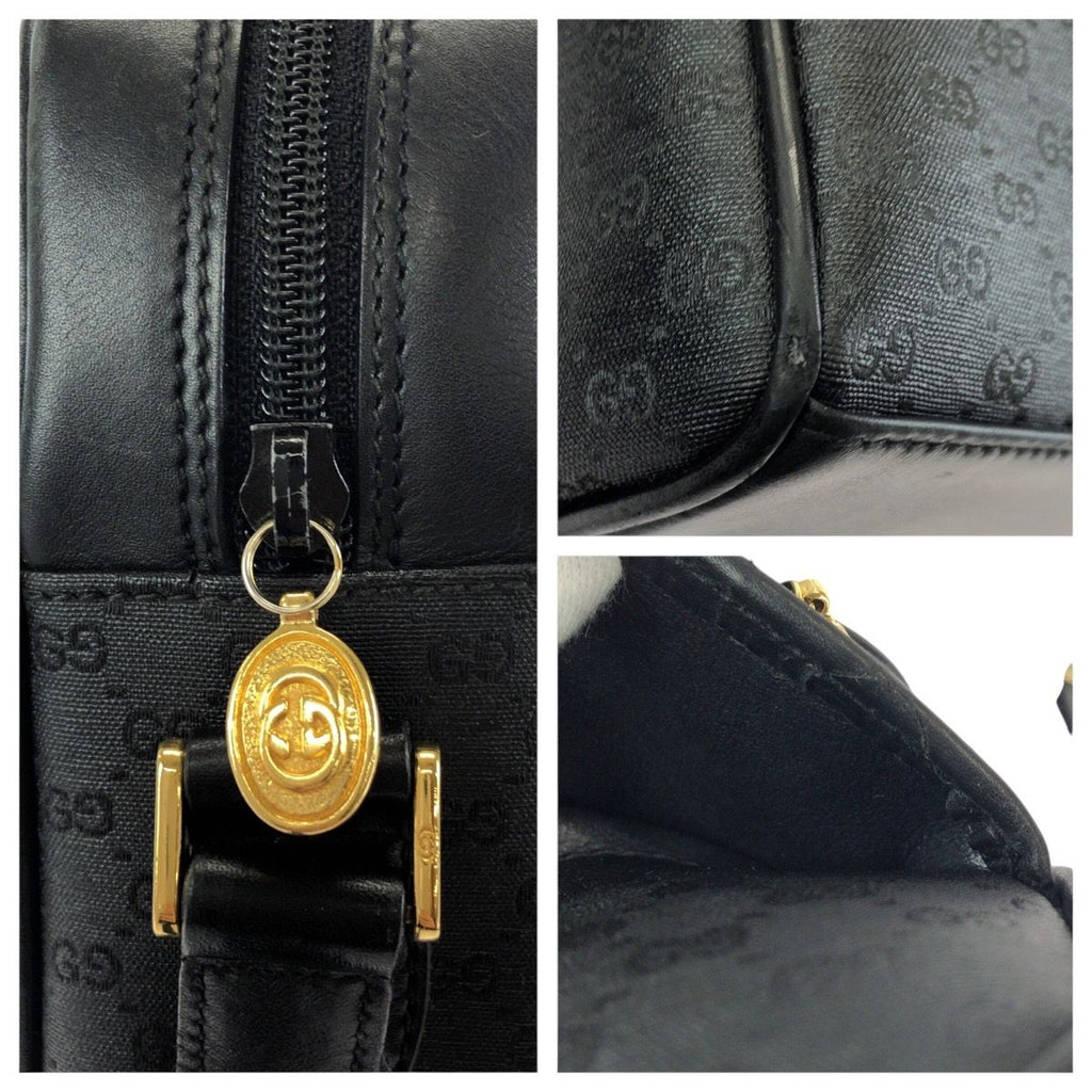 Gucci Vintage Micro GG Black Gold Leather Shoulder Bag