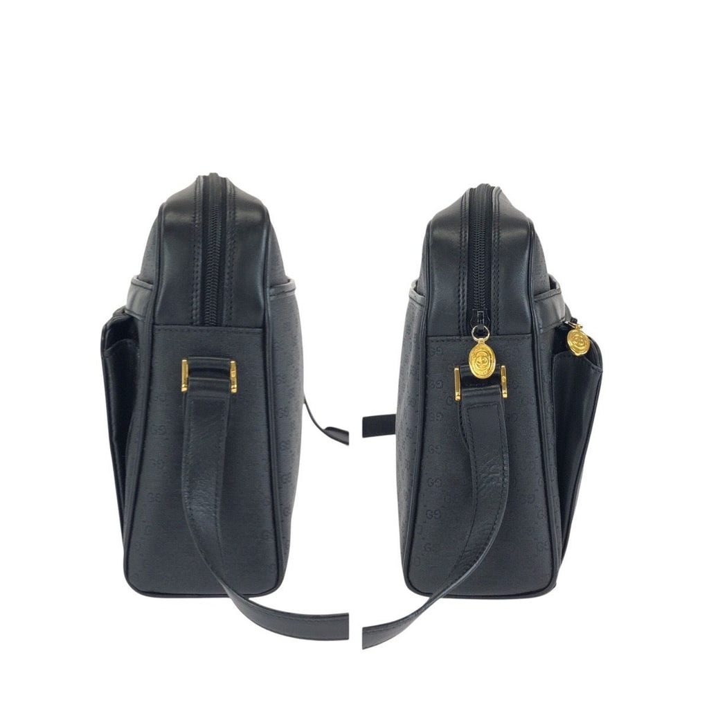 Gucci Vintage Micro GG Black Gold Leather Shoulder Bag