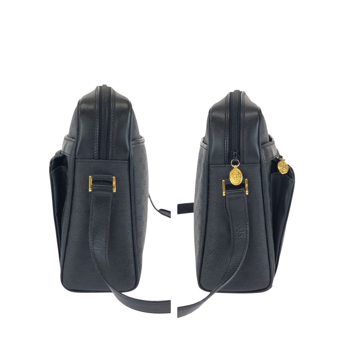 Gucci Vintage Micro GG Black Gold Leather Shoulder Bag