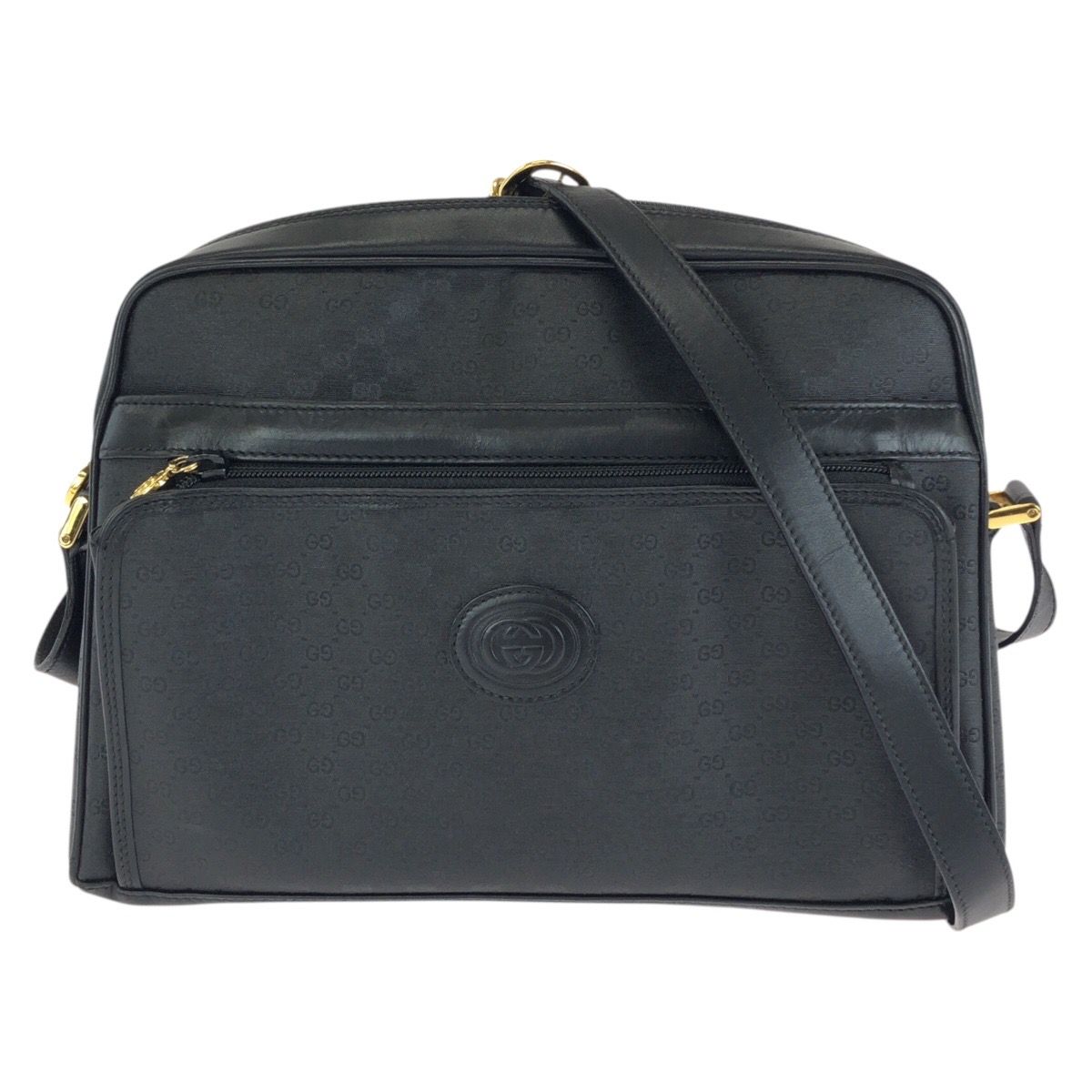 Gucci Vintage Micro GG Black Gold Leather Shoulder Bag