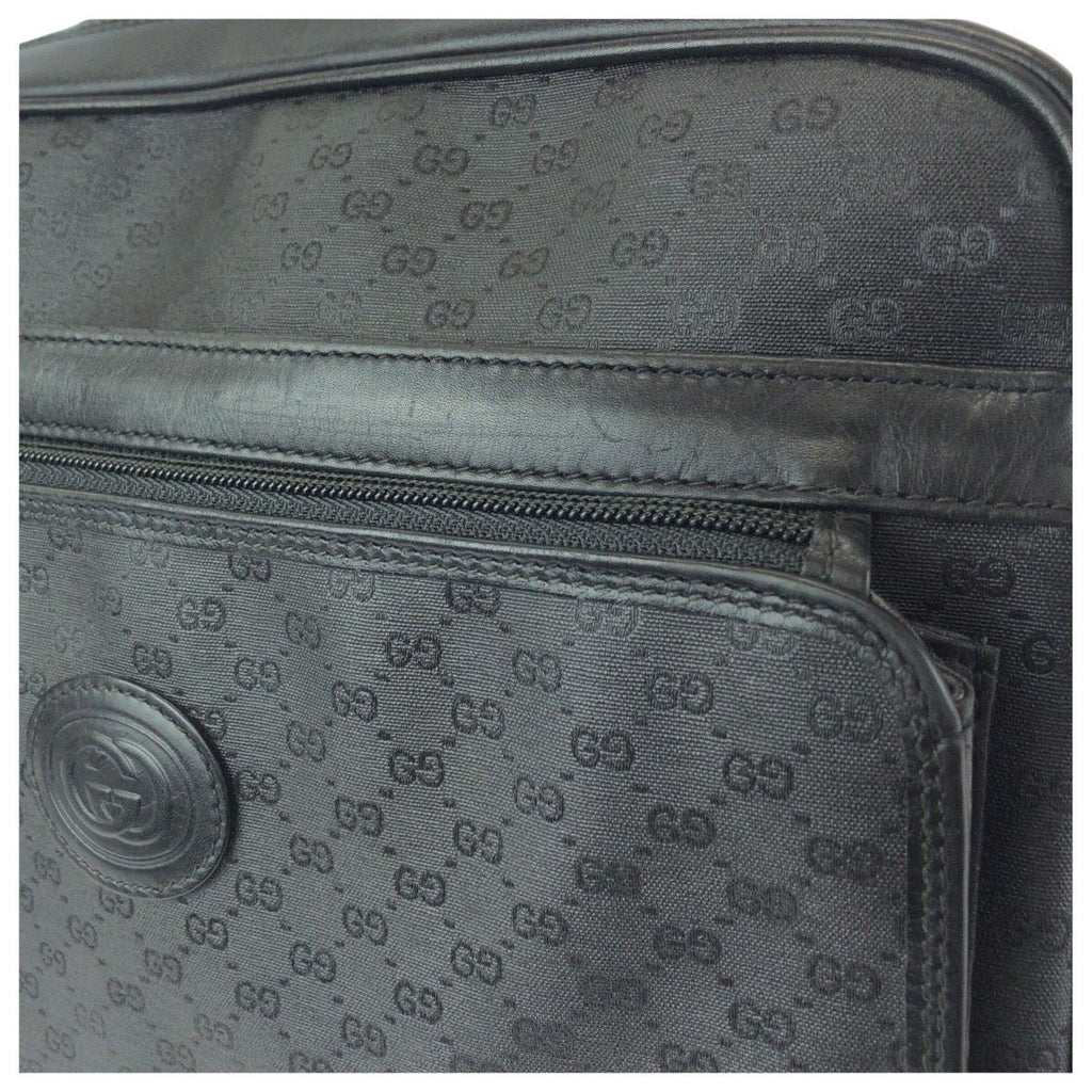 Gucci Vintage Micro GG Black Gold Leather Shoulder Bag