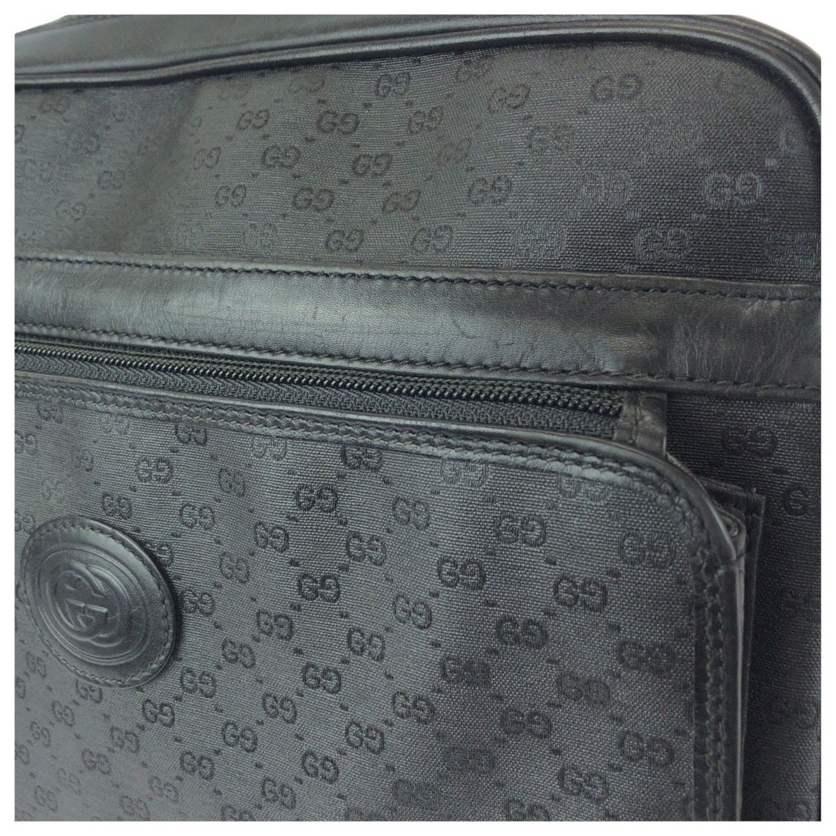 Gucci Vintage Micro GG Black Gold Leather Shoulder Bag