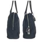 Prada Tessuto Black Silver Nylon Leather Tote Shoulder Bag