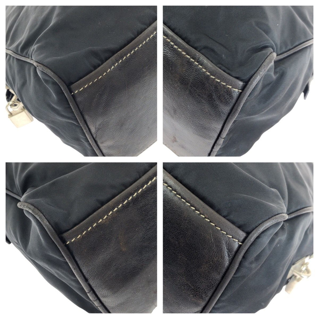 Prada Tessuto Black Silver Nylon Leather Tote Shoulder Bag